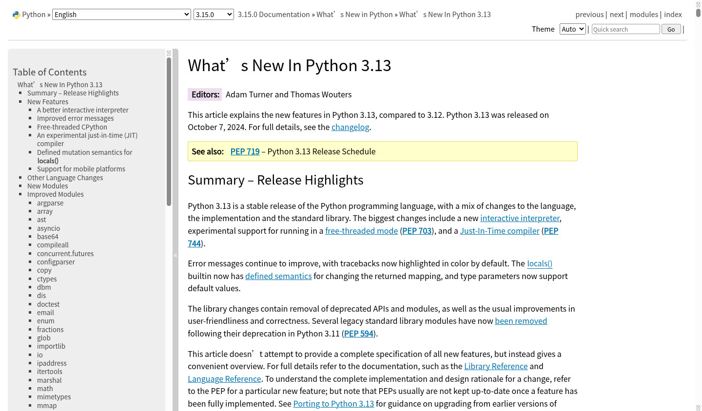 当时访问的 Python 3.13 官方文档页面
